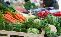 Grøntsager i kasser på marked